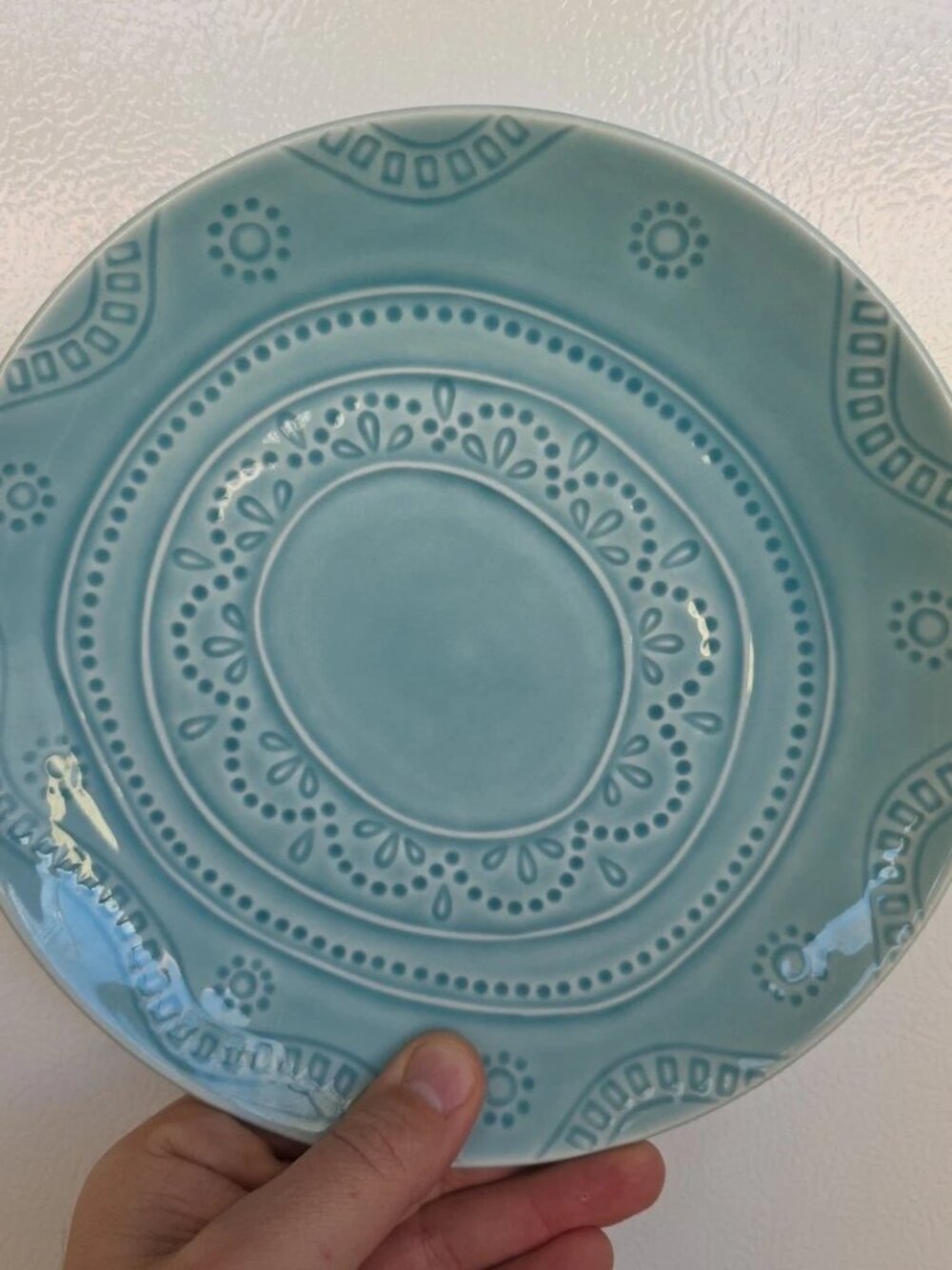 Set 2 Threshold Kennet Azure Aqua Blue Stoneware Salad Plate 8 1/2 Embossed Dots